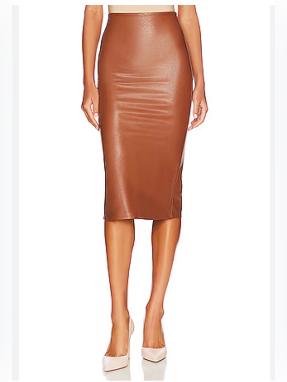 Commando Cognac Faux Leather Midi Pencil Skirt - size S